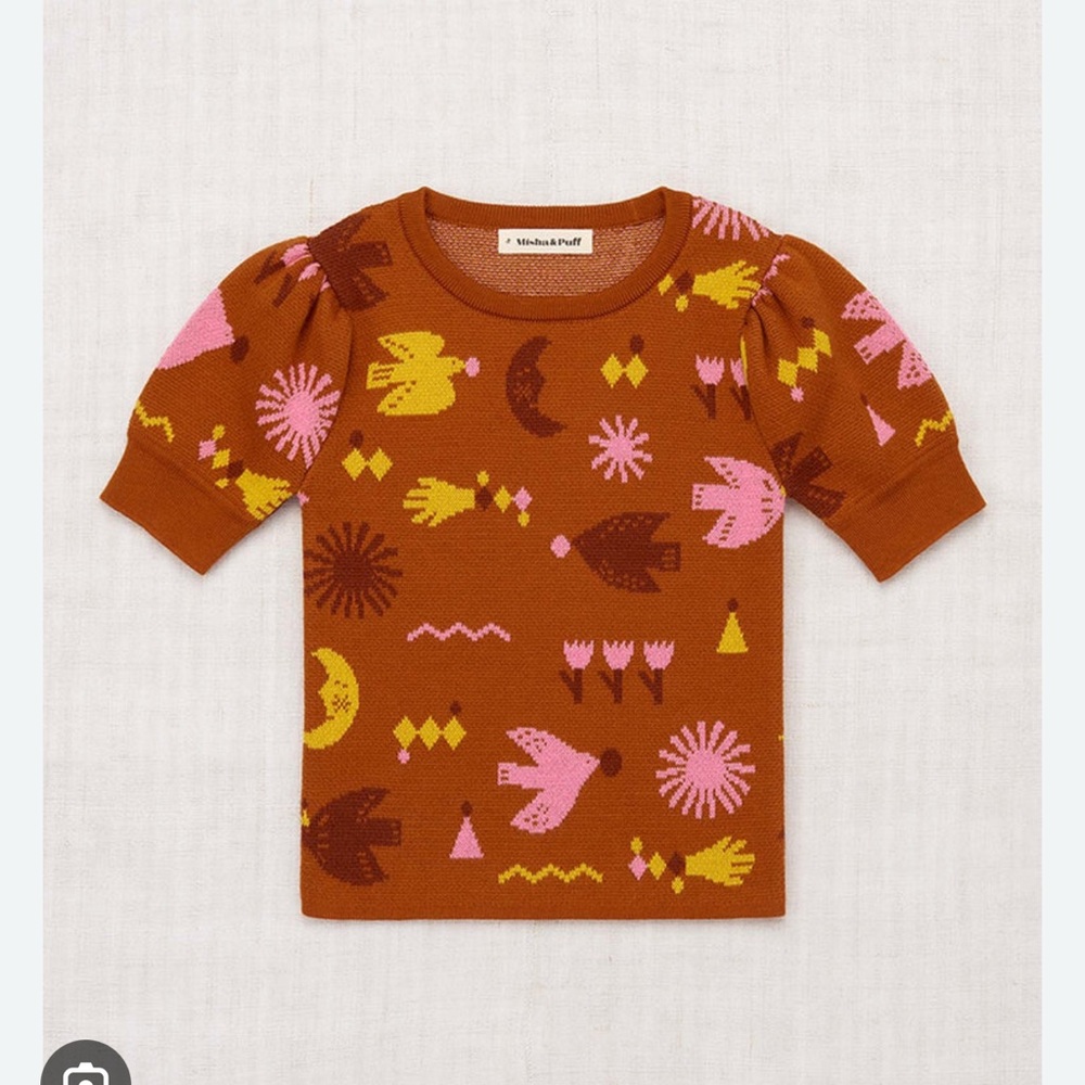 New Misha + Puff Frankie Top in Gingerbread Daleyden Fete  Jacquard size 8y